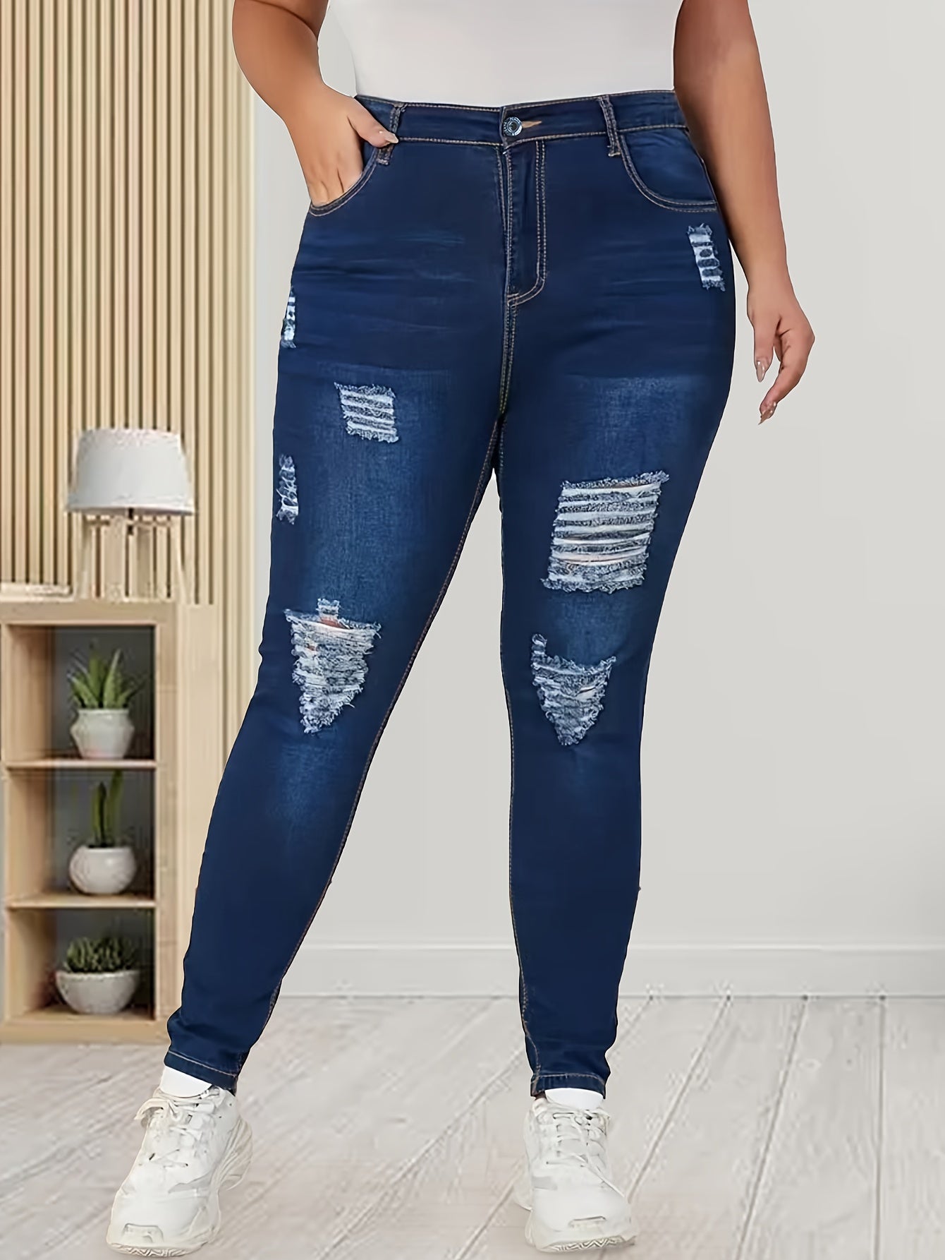 Washed Ripped Button Fly High Skinny Jeans