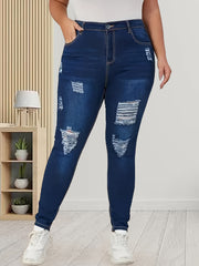 Washed Ripped Button Fly High Skinny Jeans