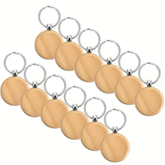 12pcs Beech Wood Keyrings DIY Blank For Crafts Key Ring For Women Men