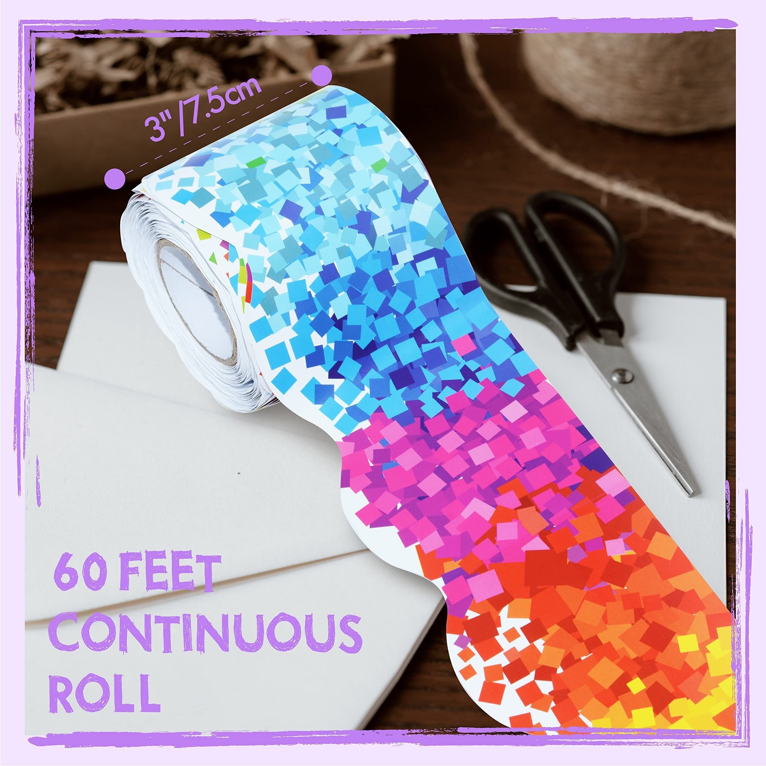60 Ft Vibrant Crayon Die Cut Rolled Border Sticker Back to School Decoration