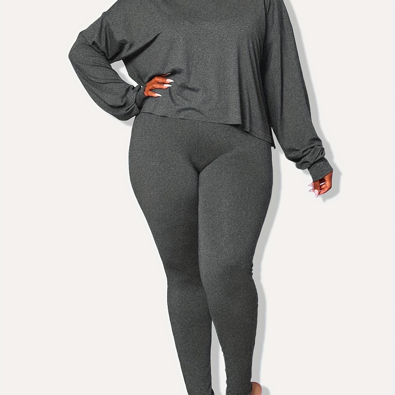  Solid Long Sleeve Hoodie & Leggings 2 Piece Set