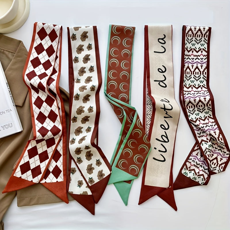 Vintage Plaid Print Skinny Scarf Head Hair Ribbon Handbag Handle Wrap Tie