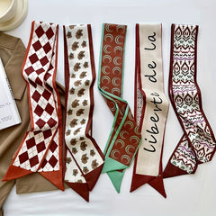 Vintage Plaid Print Skinny Scarf Head Hair Ribbon Handbag Handle Wrap Tie