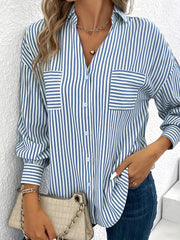  Stripe Print Long Sleeve Button Up Shirt