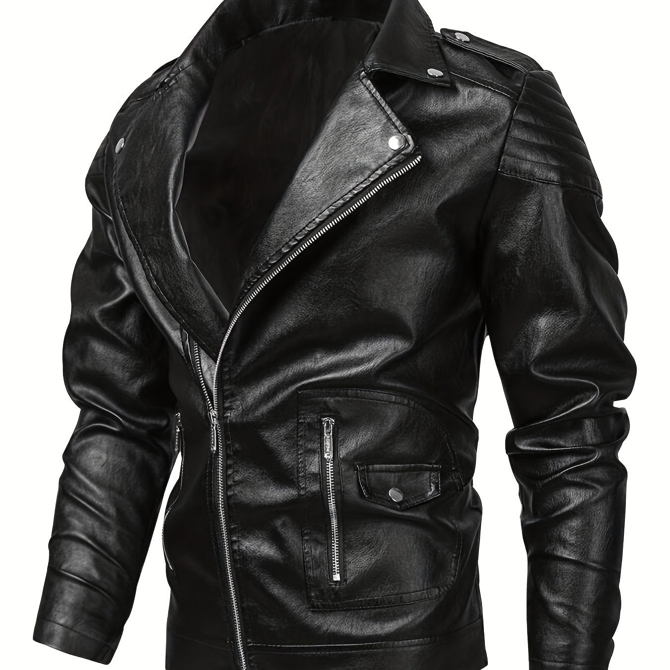 Men's PU Leather Lapel Zipper Jacket for Autumn/Winter