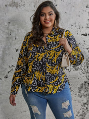  Graffiti Print Button Up Long Sleeve Blouse