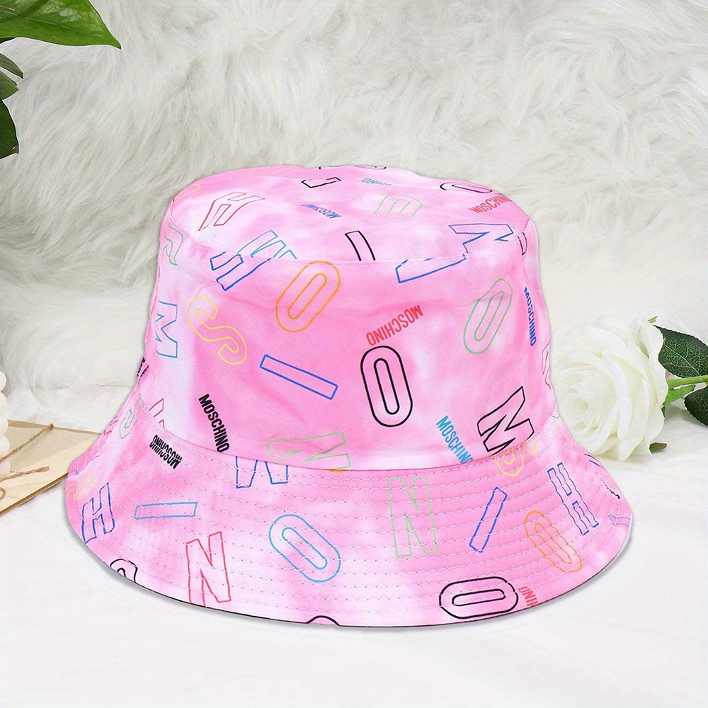 Unisex Tie Dye Alphabet Print Bucket Hat for Sun Protection
