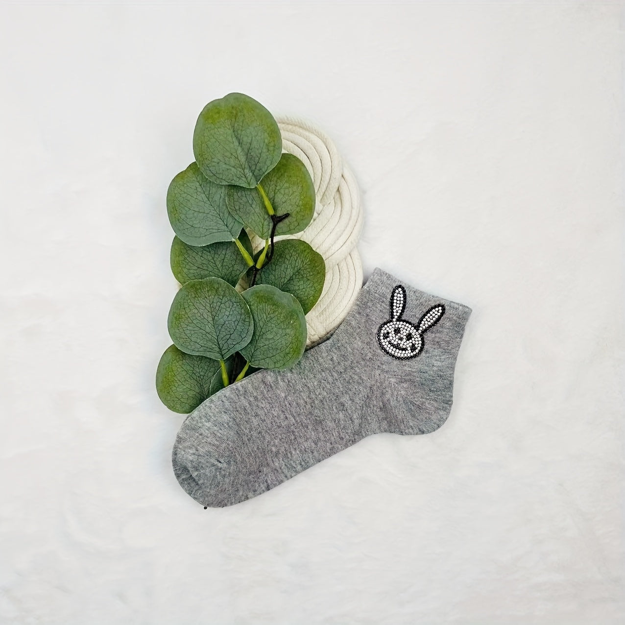 5 Pairs Bunny Rhinestone Socks Cute & Comfortable Crew Short Socks