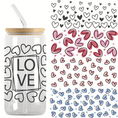 Hearts UV DTF Cup Wraps For 16oz Glass Cup