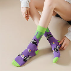 5 Pairs Pumpkin & Skull Print Socks Funny Halloween Crew Socks Women's Stockings