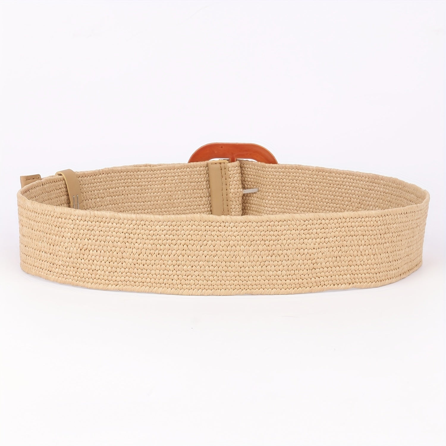 Women's Straw Stretch Waist Belt Square Buckle Boho Beach Dress Belts