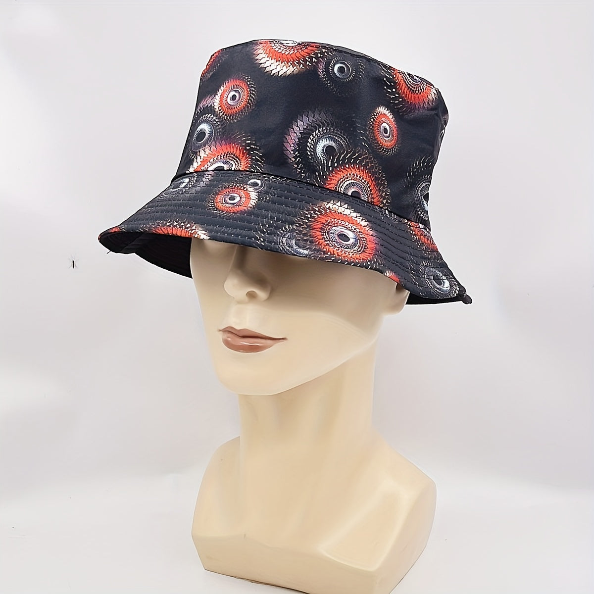 Geometric Swirl Print Bucket Hat Reversible Cotton Sunscreen Cap