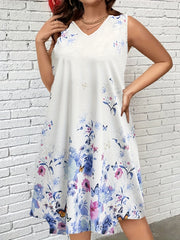  Floral Print V Neck Tank Dress