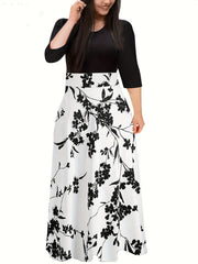  Colorblock Floral Print Maxi Dress