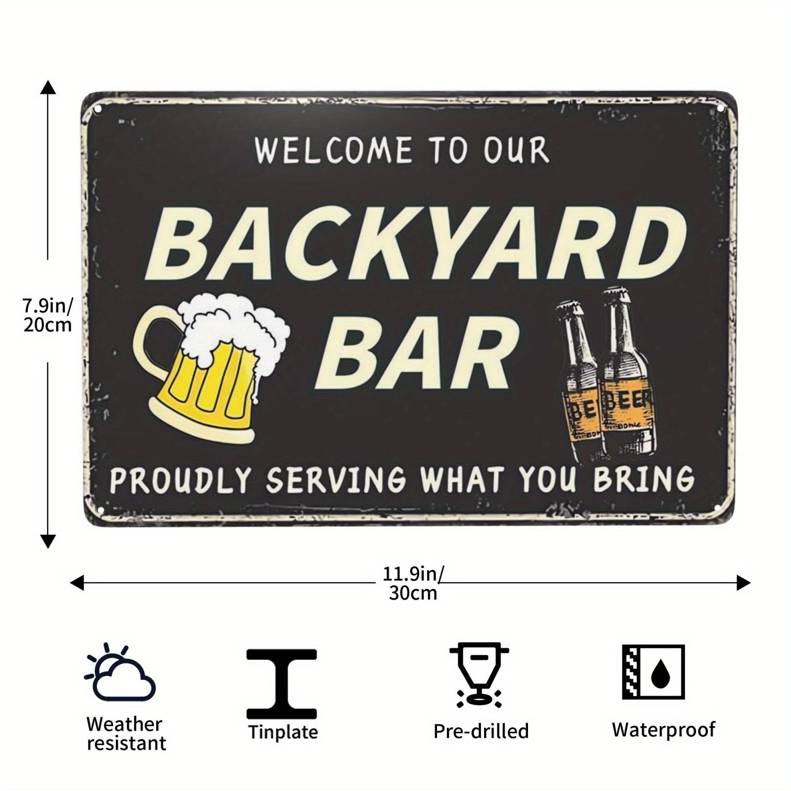 Funny Backyard Bar Tin Sign - Bring Your Own Beer Alcohol Drinks Fun Wall Decor