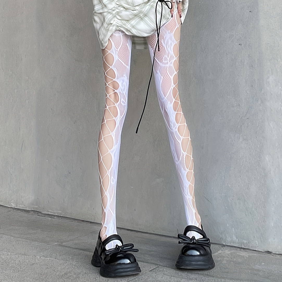 Floral Jacquard Fishnet Tights High Waist Pantyhose