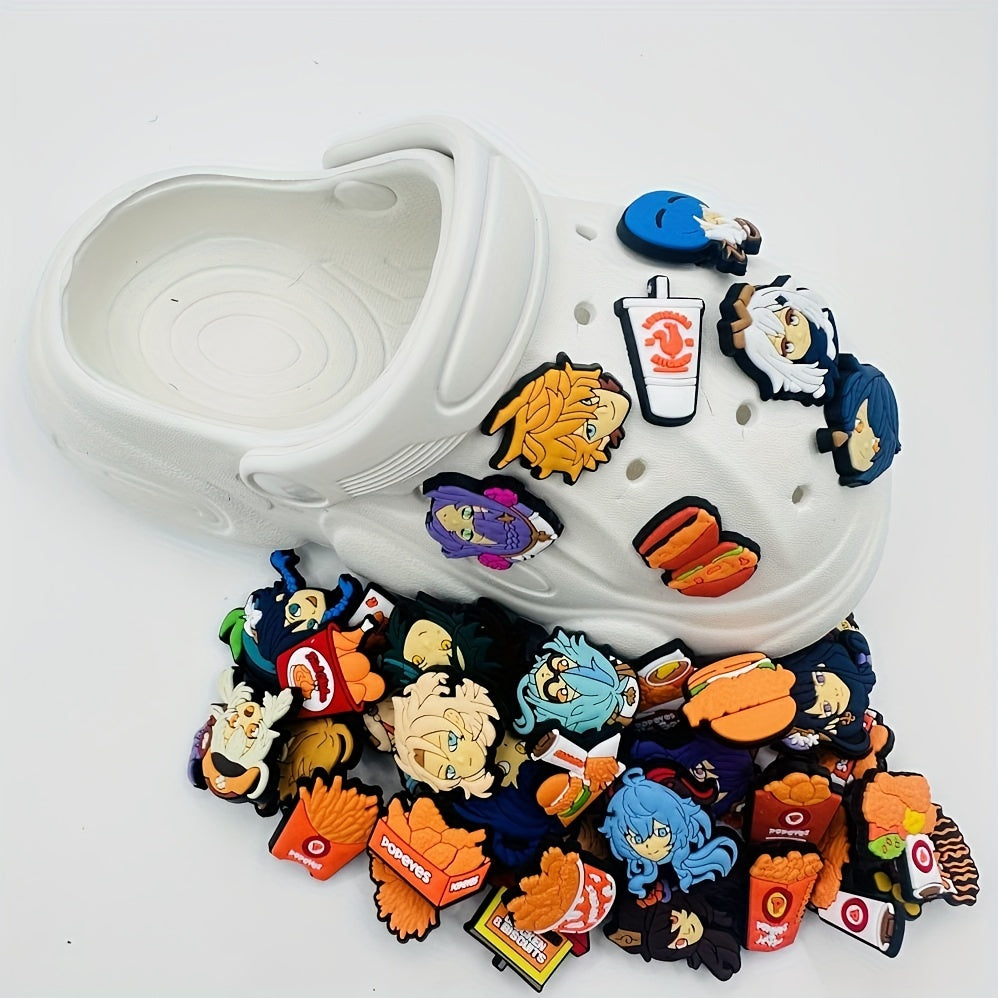 41PCS Cartoon Character PVC Shoe Floral Buckle Soft Rubber Bracelet Decorative