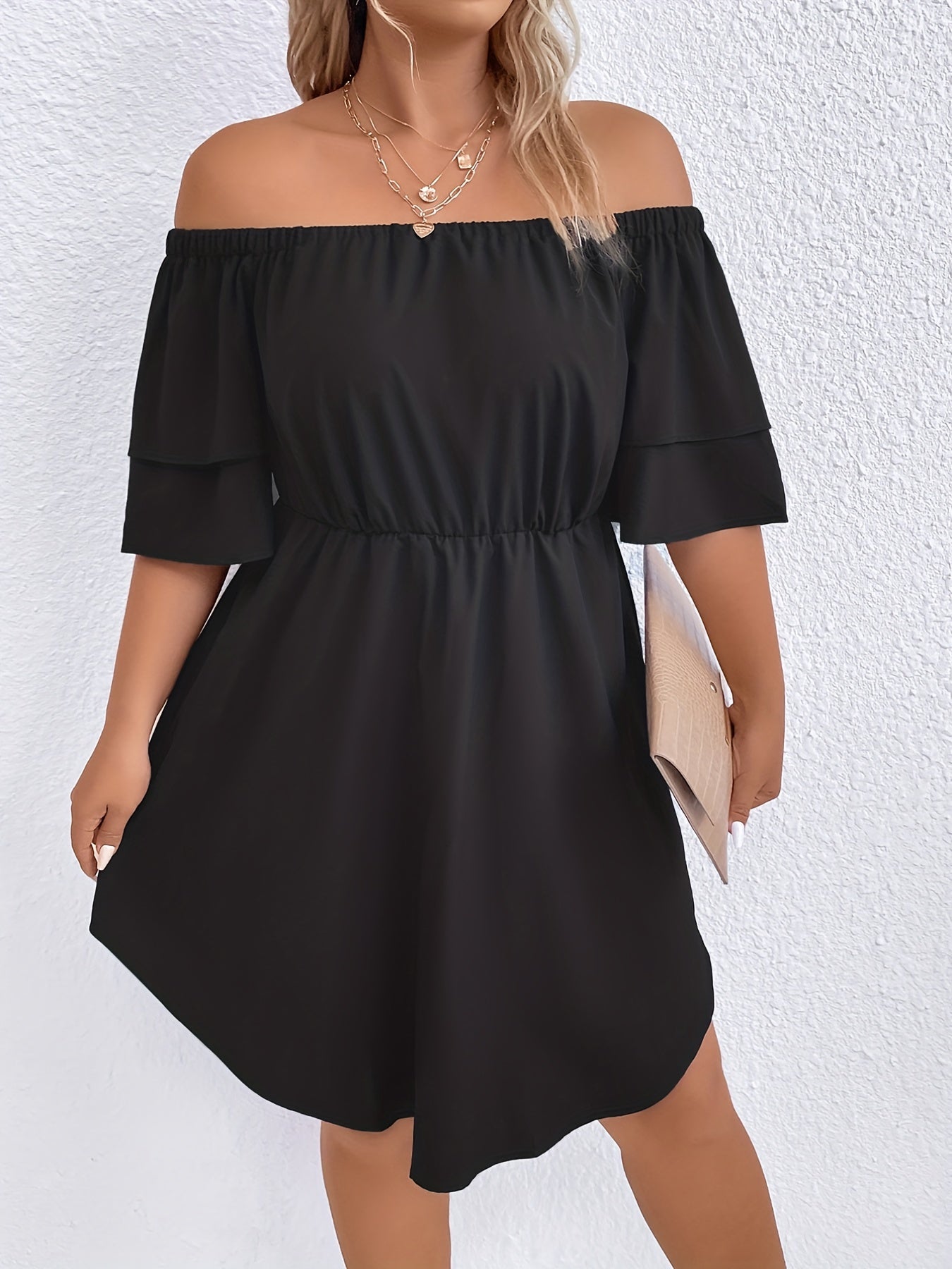  Off Shoulder Layered Sleeve Mini Dress