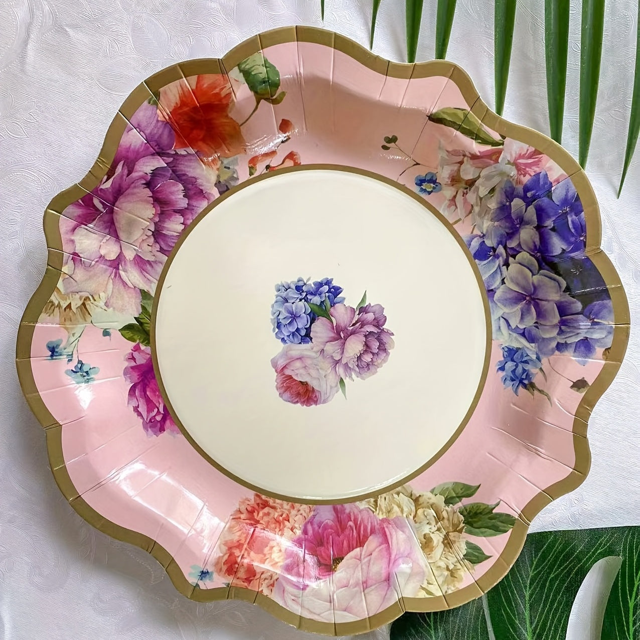 48pcs Chinese Style Disposable Paper Dinner Plate Large Flower Pattern