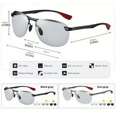 Aluminum Rimless Photochromic Sunglasses Men Polarized Driving Sun Glasses