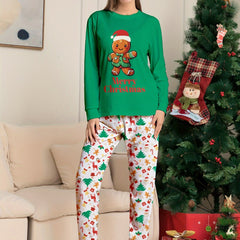 Christmas Print Pajama Set Long Sleeve Crew Neck Top & Elastic Waistband Pants