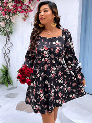  Floral Print Ruffle Trim Midi Dress