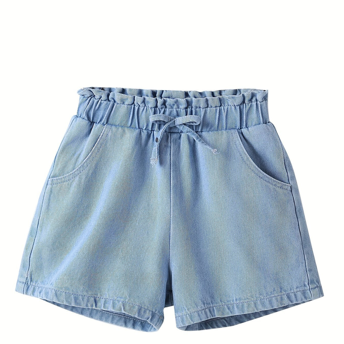 Girls Casual Bow Pockets Frill Trim Denim Shorts Kids Summer Clothes