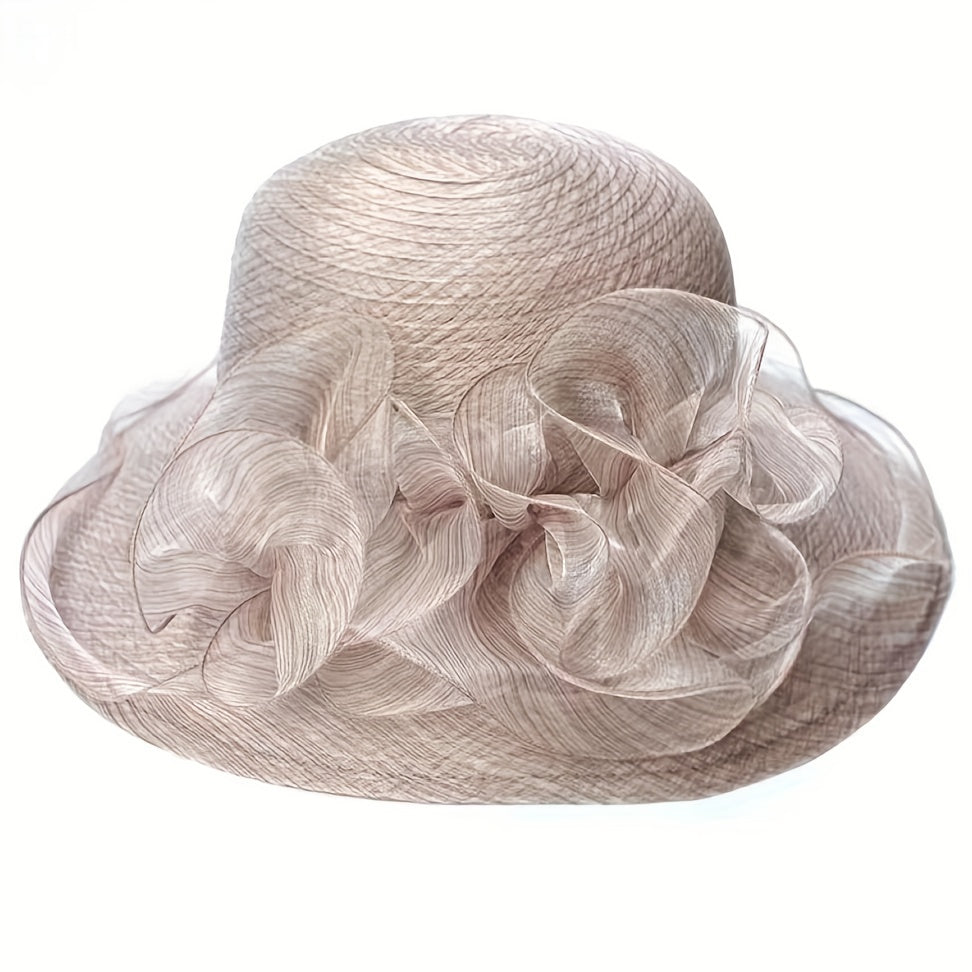 Sunscreen Organza Bucket Hat Flower Decor Lace Derby Hat