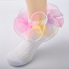 Girls Rainbow Double Layer Lace Ruffle Princess Socks