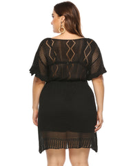  Semi Sheer Cover Up Dress with Mesh Contrast