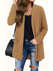  Casual Cardigan Women's Plus Solid Open Front Cardigan With Pockets