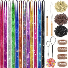 Hair Tinsel Kit 12 Colors 3400 Strands Fairy Tinsel Hair Extensions