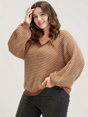  Lantern Sleeve V Neck Pullover Sweater