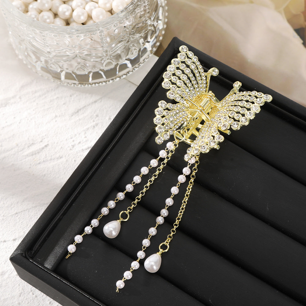 Long Tassel Hair Claw Clips Rhinestone Butterfly Hair Barrettes for Women