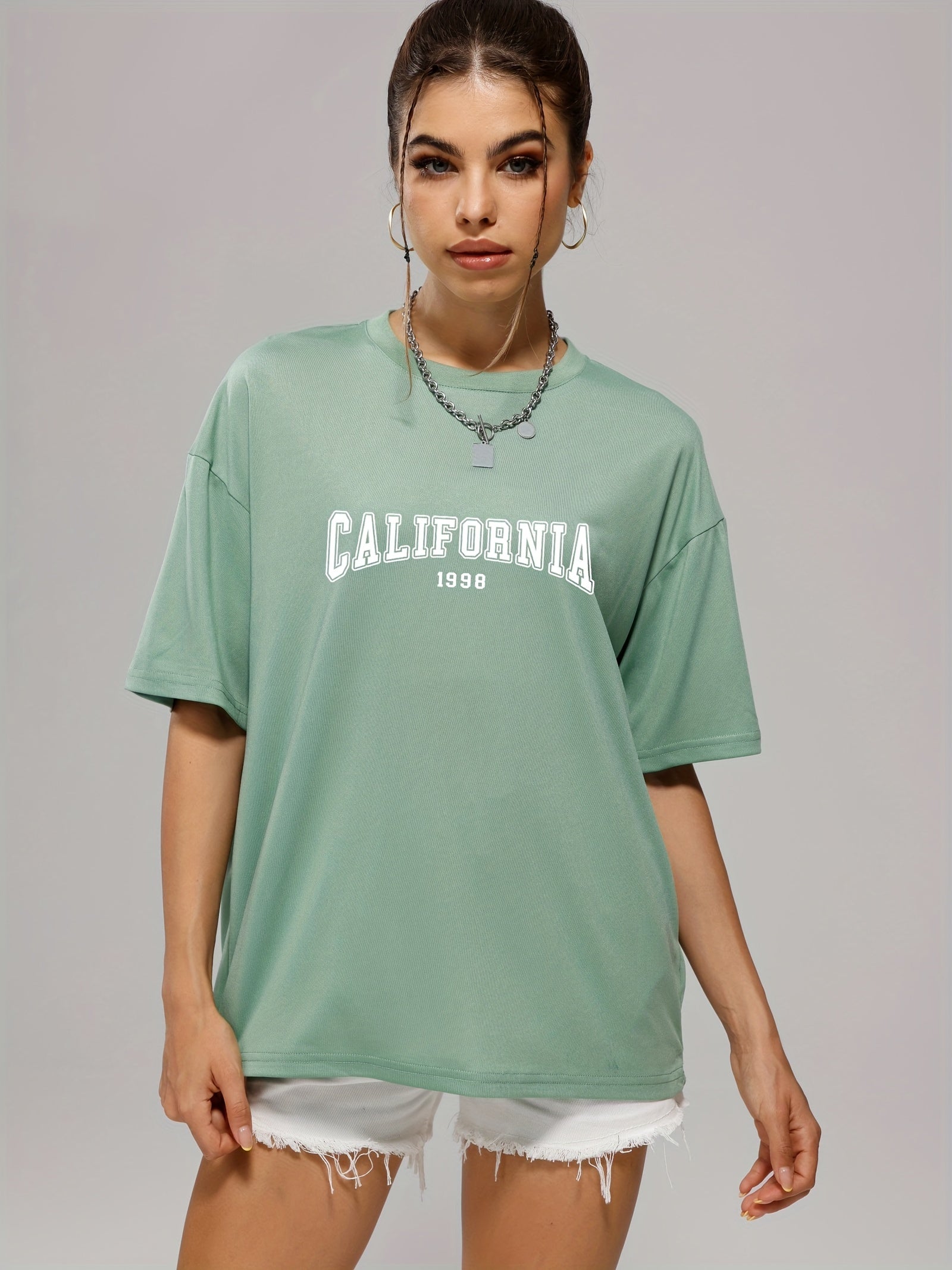 Solid Letter And Number Print T Shirt Crew Neck Short Sleeve Casual Top