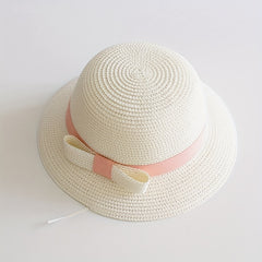 Girls Straw Sun Hat with Bow - Sunshade Bucket Hat