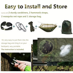 200kg Hammock w/ Carabiners, Straps, Carry Pocket - Camping, Travel, Beach