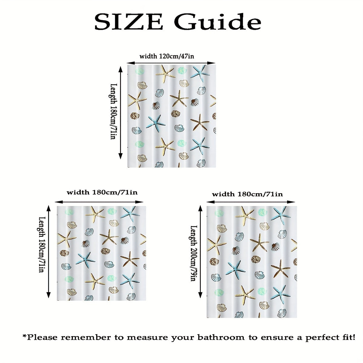 Shell Starfish Pattern Waterproof Shower Curtain