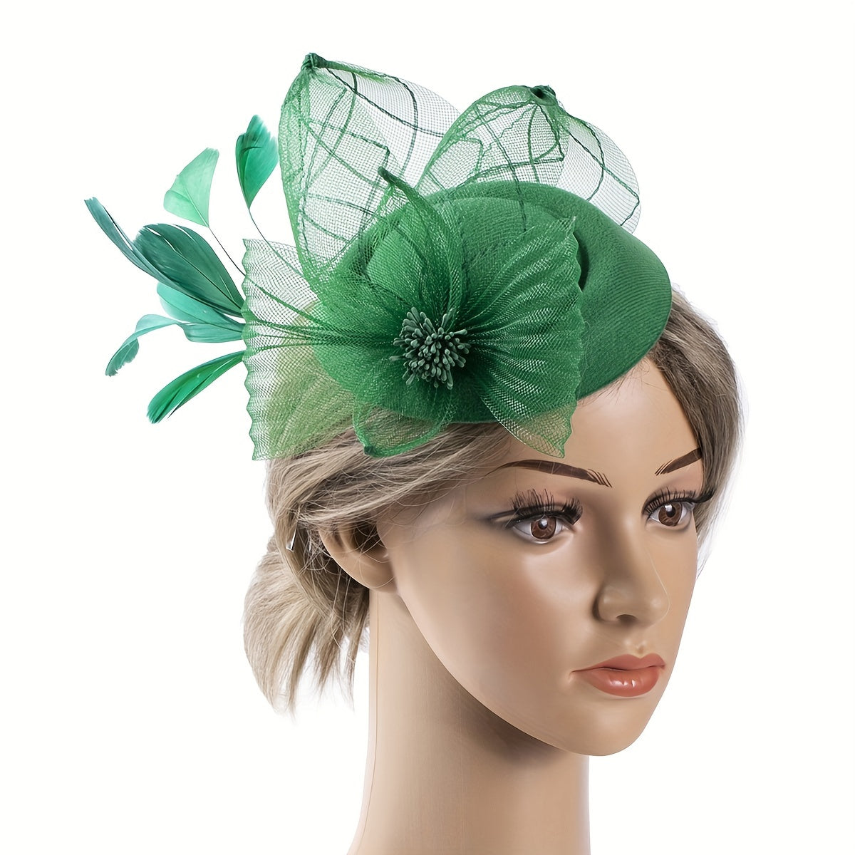 Faux Feather Mesh Veil Head Piece Fascinator for Tea Party Horse Racing