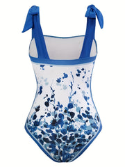  Floral Print Tankini Set One Piece Swimsuit & Wrap Skirt