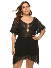  Semi Sheer Cover Up Dress with Mesh Contrast