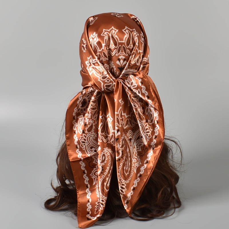 Floral Print Silk Head Scarf Lightweight Hank