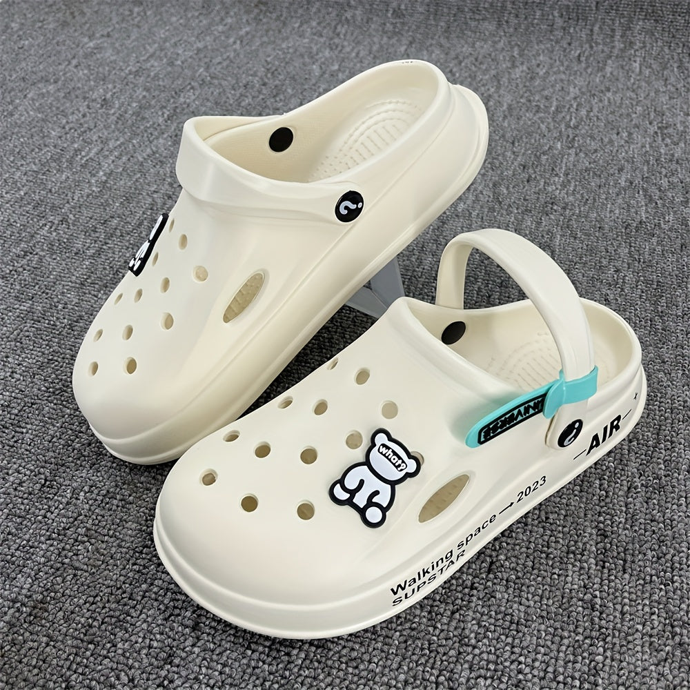 Men's Cartoon Bear Clogs w/ Charms Garden Shoes Non Slip Sandals