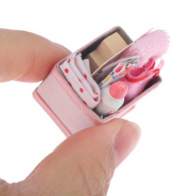 1:12 Scale Plastic Dollhouse Accessories Set with Storage Basket Pink and Teapot