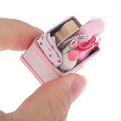 1:12 Scale Plastic Dollhouse Accessories Set with Storage Basket Pink and Teapot