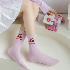5 Pairs Letter & Heart Print Socks Women's Stockings