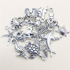 15pcs Marine Life Charms Pendants for Jewelry Turtle Octopus Star