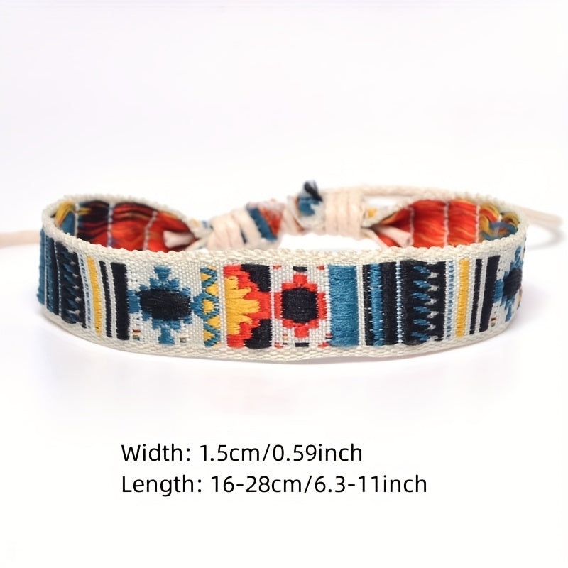 Men's Folk And Linen Bracelet Retro Embroidery Hippie Friendship Wrap Bracelet
