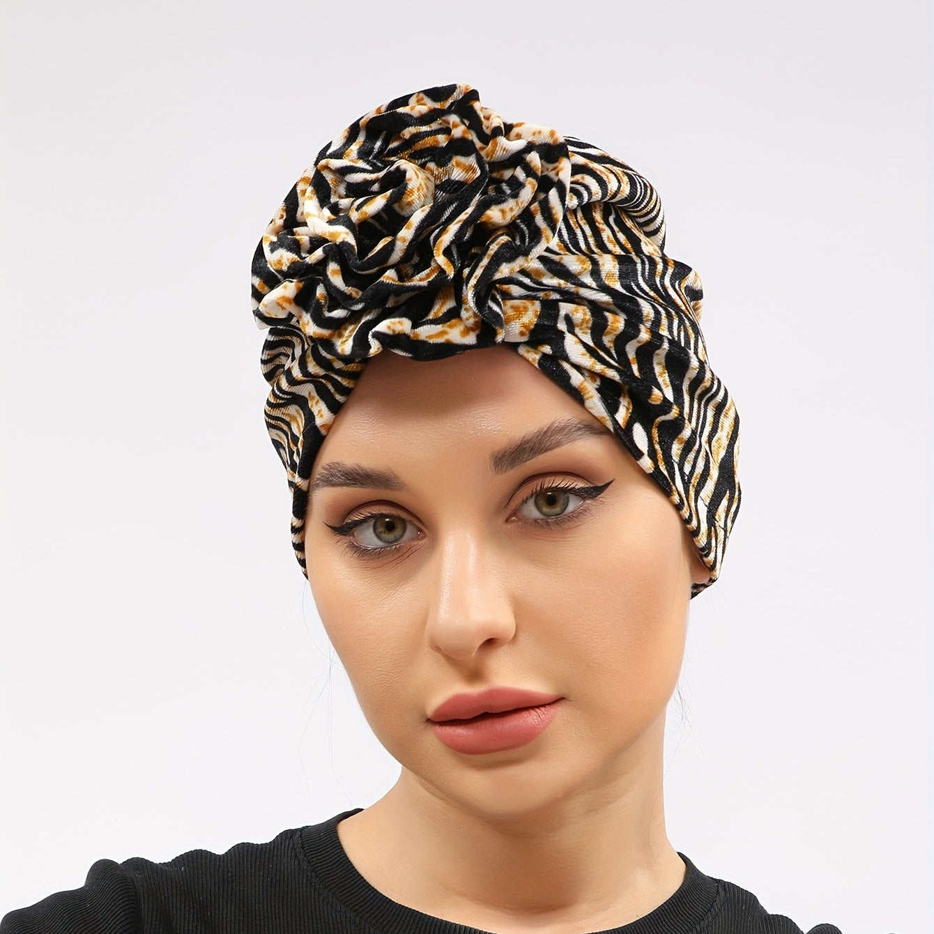 Leopard Print Flower Turban Head Scarf Women Casual Ramadan Head Wrap