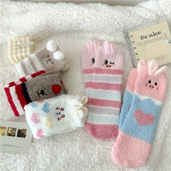 5 Pairs Animal Pattern Plush Socks Soft Mid Tube Women's Stockings